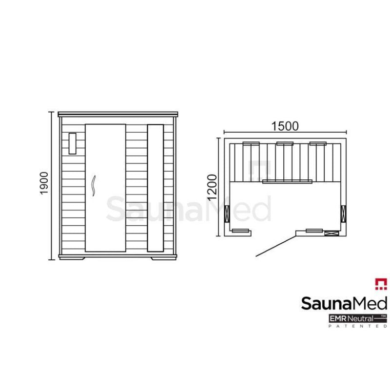 SaunaMed 3 Person Classic Hemlock FAR Infrared Domestic Indoor Sauna - EMR Neutral - 13A Plug & Play