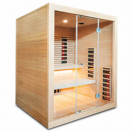 SaunaMed 6 Person Full Spectrum Infrared Hemlock Domestic Indoor Sauna - EMR Neutral - 13A Plug & Play