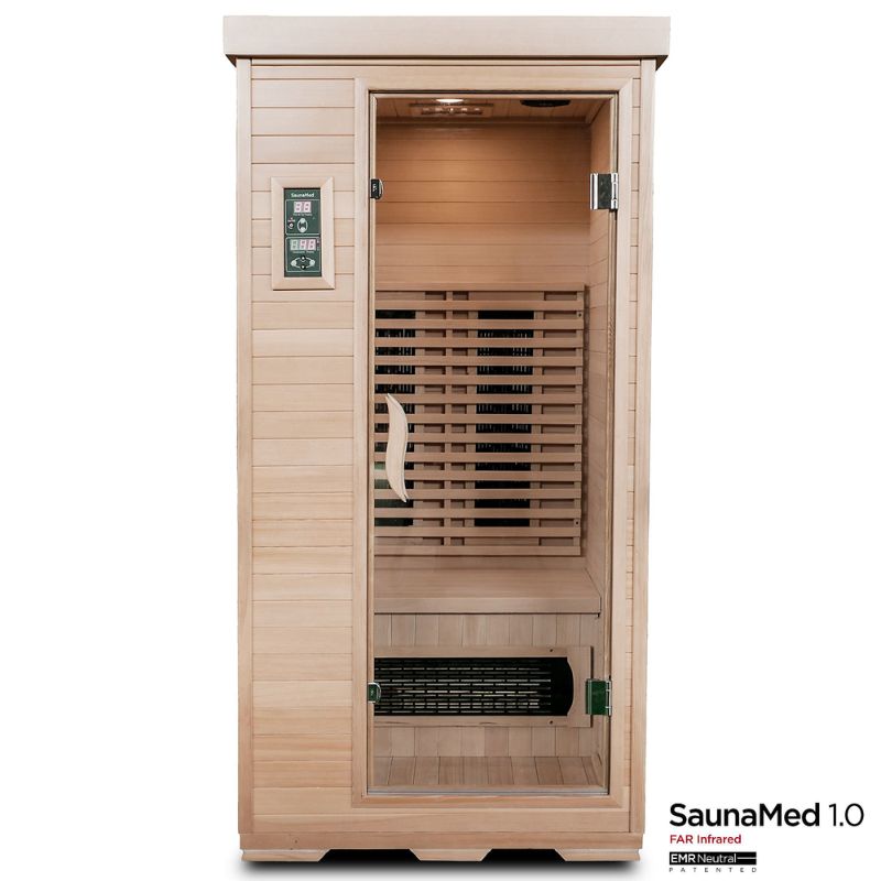 SaunaMed 1 Person Classic Hemlock FAR Infrared Domestic Indoor Sauna - EMR Neutral - 13A Plug & Play