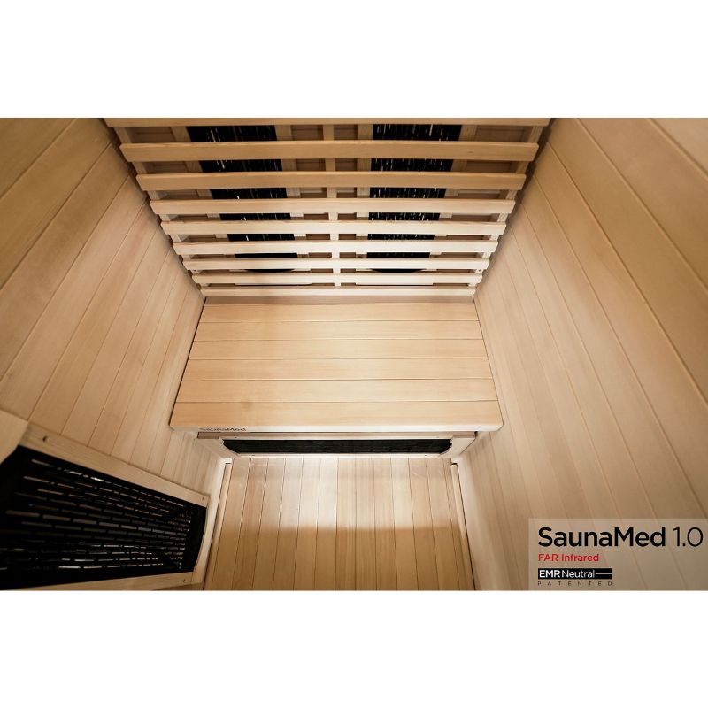 SaunaMed 1 Person Classic Hemlock FAR Infrared Domestic Indoor Sauna - EMR Neutral - 13A Plug & Play