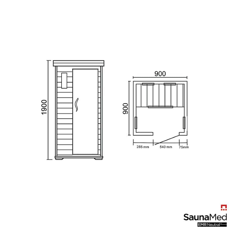 SaunaMed 1 Person Classic Hemlock FAR Infrared Domestic Indoor Sauna - EMR Neutral - 13A Plug & Play