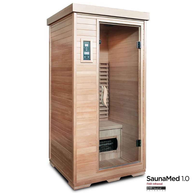 SaunaMed 1 Person Classic Hemlock FAR Infrared Domestic Indoor Sauna - EMR Neutral - 13A Plug & Play
