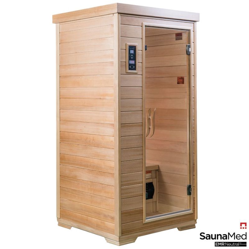 SaunaMed 1 Person Classic Hemlock FAR Infrared Domestic Indoor Sauna - EMR Neutral - 13A Plug & Play