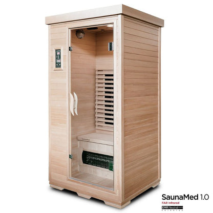 SaunaMed 1 Person Classic Hemlock FAR Infrared Domestic Indoor Sauna - EMR Neutral - 13A Plug & Play