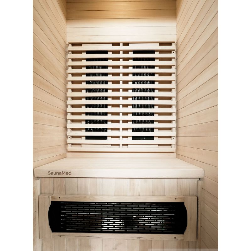 SaunaMed 1 Person Classic Hemlock FAR Infrared Domestic Indoor Sauna - EMR Neutral - 13A Plug & Play

