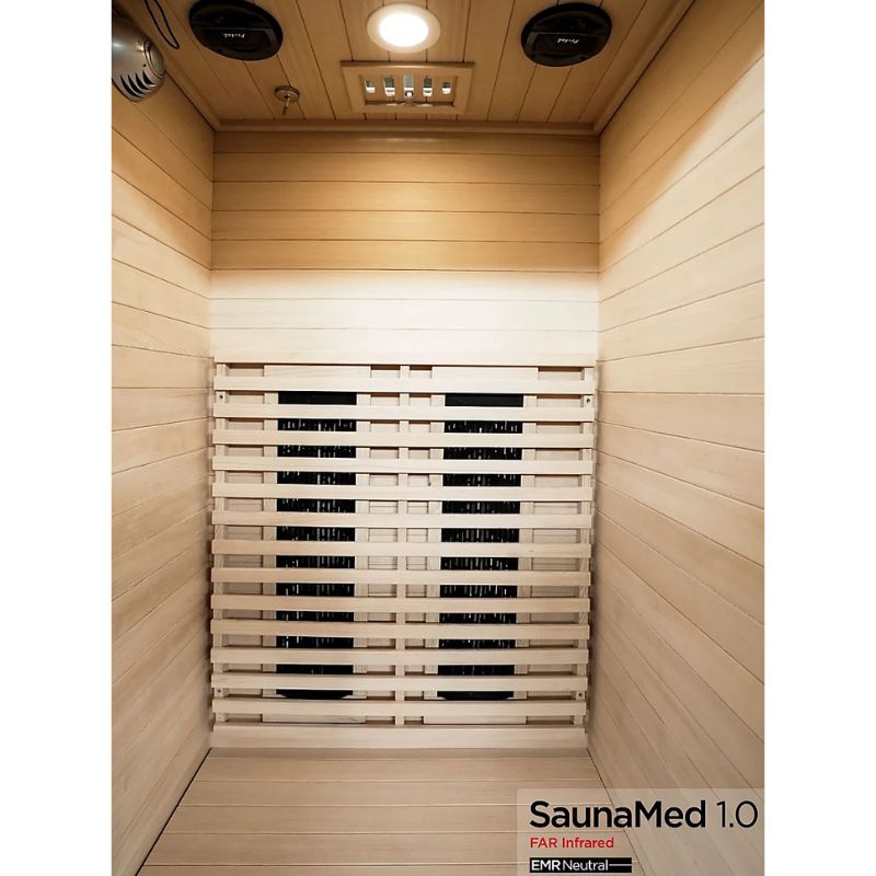 SaunaMed 1 Person Classic Hemlock FAR Infrared Domestic Indoor Sauna - EMR Neutral - 13A Plug & Play