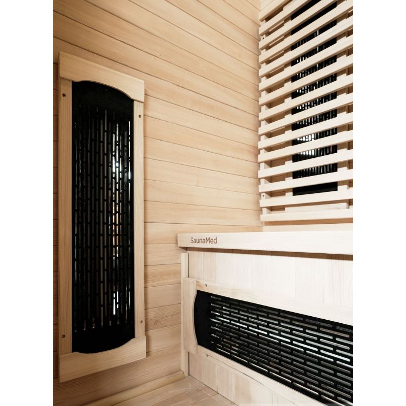 SaunaMed 1 Person Classic Hemlock FAR Infrared Domestic Indoor Sauna - EMR Neutral - 13A Plug & Play
