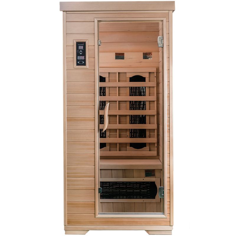 SaunaMed 1 Person Classic Hemlock FAR Infrared Domestic Indoor Sauna - EMR Neutral - 13A Plug & Play
