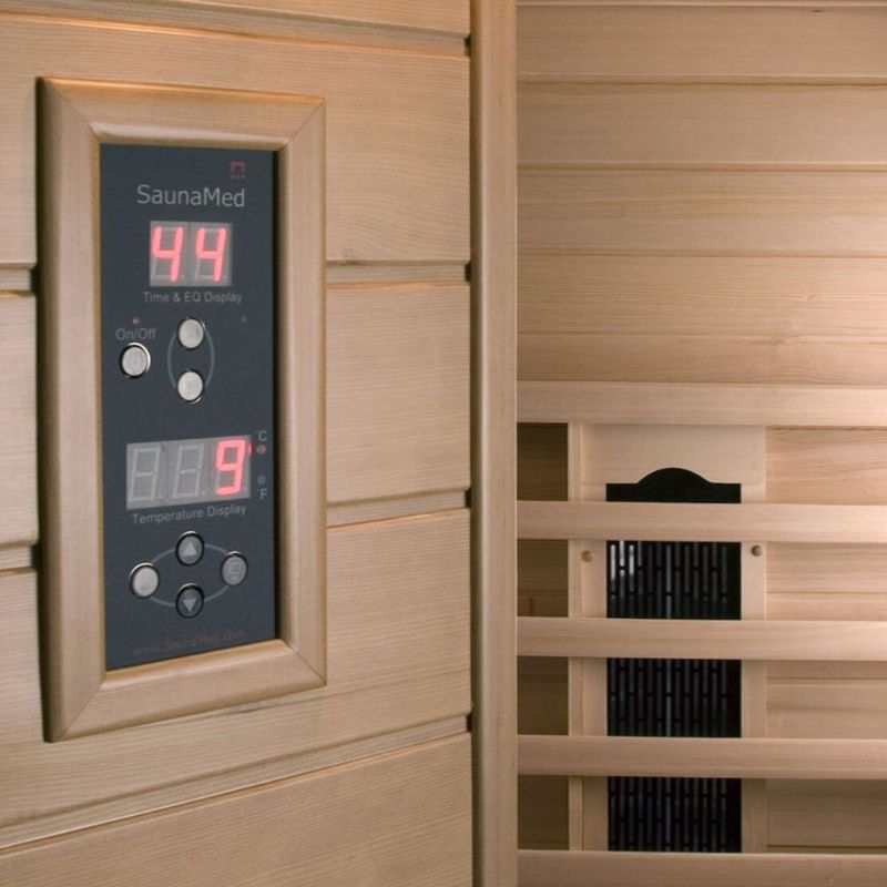 SaunaMed 1 Person Classic Hemlock FAR Infrared Domestic Indoor Sauna - EMR Neutral - 13A Plug & Play
