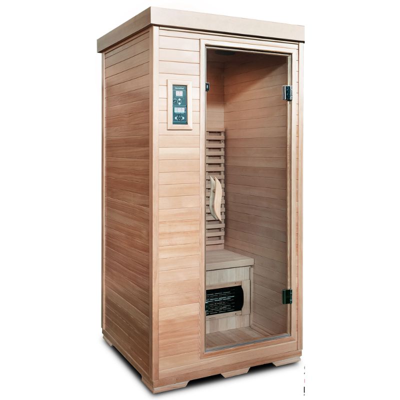 SaunaMed 1 Person Classic Hemlock FAR Infrared Domestic Indoor Sauna - EMR Neutral - 13A Plug & Play
