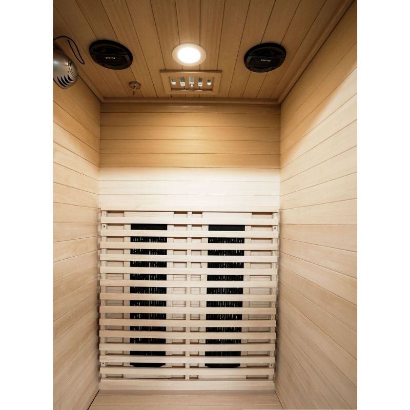 SaunaMed 1 Person Classic Hemlock FAR Infrared Domestic Indoor Sauna - EMR Neutral - 13A Plug & Play
