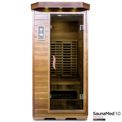 SaunaMed 1 Person Luxury Cedar FAR Infrared Domestic Indoor Sauna - EMR Neutral - 13A Plug & Play