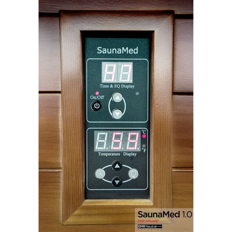 SaunaMed 1 Person Luxury Cedar FAR Infrared Domestic Indoor Sauna - EMR Neutral - 13A Plug & Play