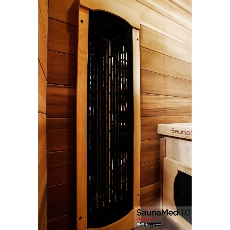 SaunaMed 1 Person Luxury Cedar FAR Infrared Domestic Indoor Sauna - EMR Neutral - 13A Plug & Play