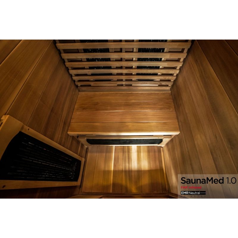 SaunaMed 1 Person Luxury Cedar FAR Infrared Domestic Indoor Sauna - EMR Neutral - 13A Plug & Play