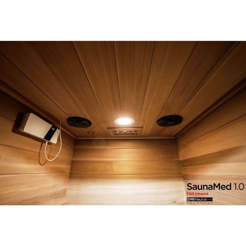SaunaMed 1 Person Luxury Cedar FAR Infrared Domestic Indoor Sauna - EMR Neutral - 13A Plug & Play