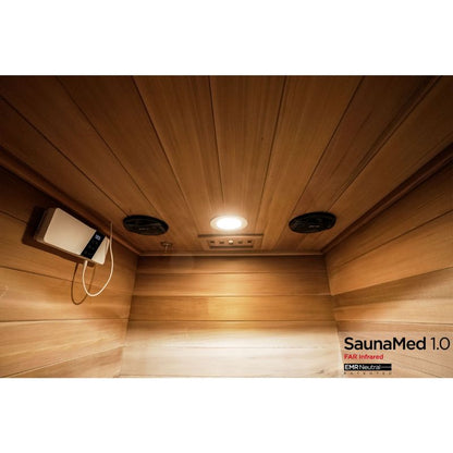 SaunaMed 1 Person Luxury Cedar FAR Infrared Domestic Indoor Sauna - EMR Neutral - 13A Plug & Play