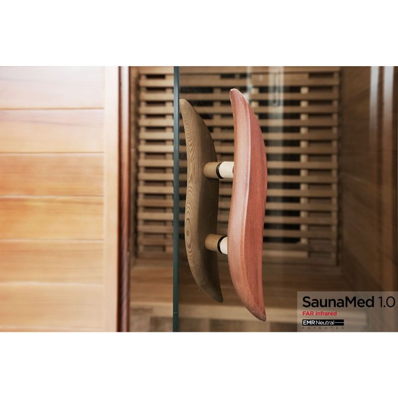 SaunaMed 1 Person Luxury Cedar FAR Infrared Domestic Indoor Sauna - EMR Neutral - 13A Plug & Play