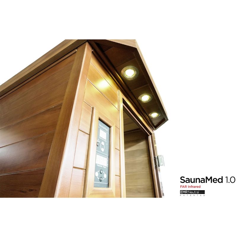 SaunaMed 1 Person Luxury Cedar FAR Infrared Domestic Indoor Sauna - EMR Neutral - 13A Plug & Play
