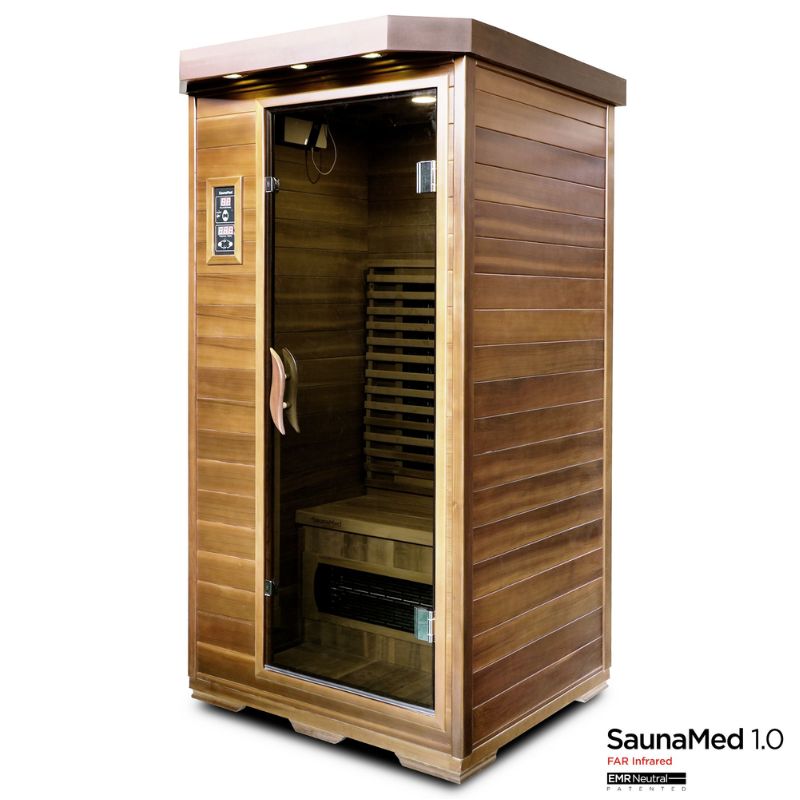 SaunaMed 1 Person Luxury Cedar FAR Infrared Domestic Indoor Sauna - EMR Neutral - 13A Plug & Play