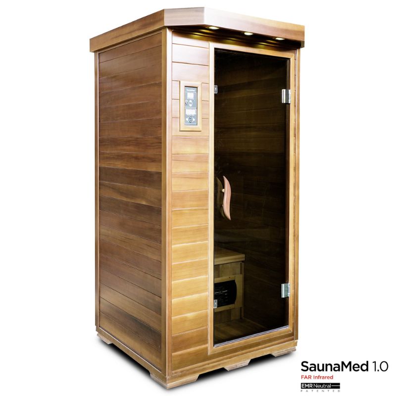 SaunaMed 1 Person Luxury Cedar FAR Infrared Domestic Indoor Sauna - EMR Neutral - 13A Plug & Play