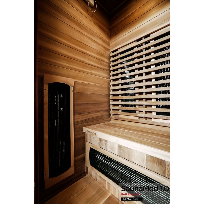 SaunaMed 1 Person Luxury Cedar FAR Infrared Domestic Indoor Sauna - EMR Neutral - 13A Plug & Play