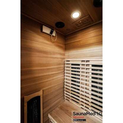 SaunaMed 1 Person Luxury Cedar FAR Infrared Domestic Indoor Sauna - EMR Neutral - 13A Plug & Play