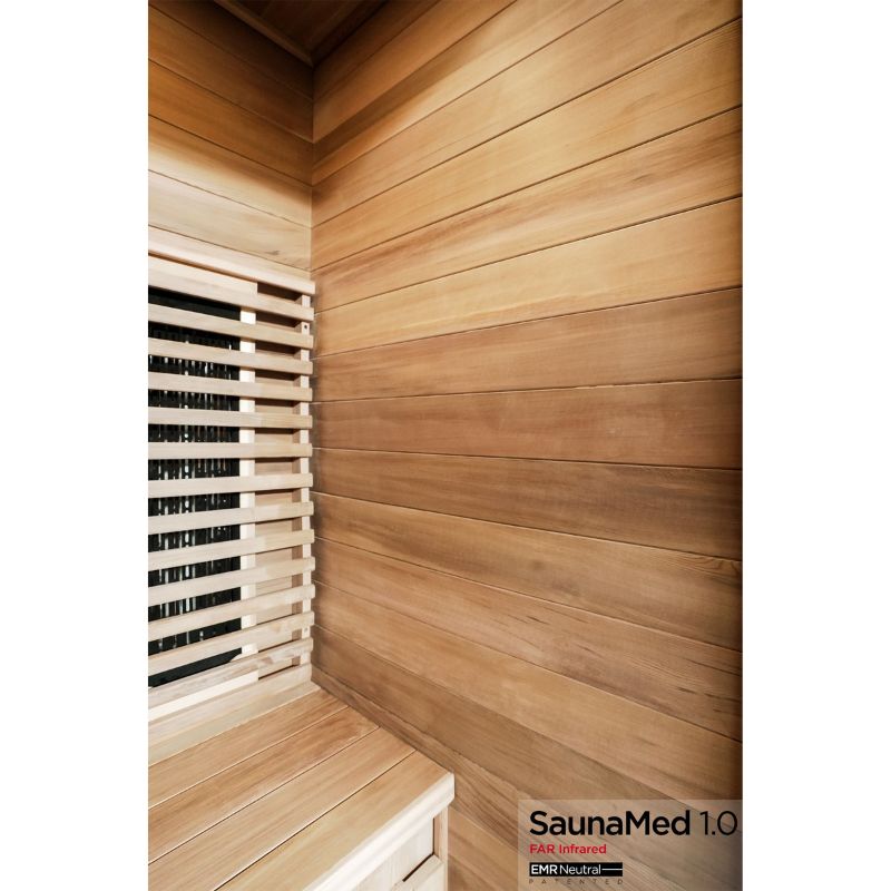 SaunaMed 1 Person Luxury Cedar FAR Infrared Domestic Indoor Sauna - EMR Neutral - 13A Plug & Play