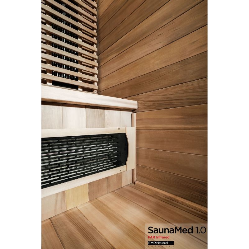 SaunaMed 1 Person Luxury Cedar FAR Infrared Domestic Indoor Sauna - EMR Neutral - 13A Plug & Play