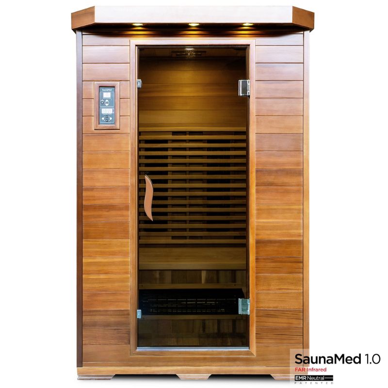 SaunaMed 2-Person Luxury Cedar Far Infrared Indoor Sauna EMR Neutral - 13A Plug & Play