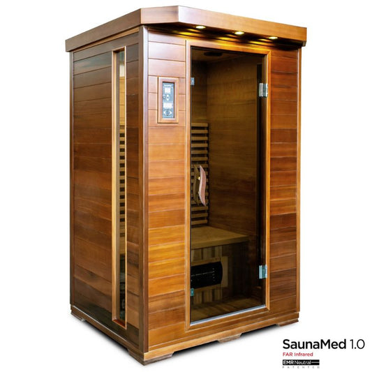 SaunaMed 2-Person Luxury Cedar Far Infrared Indoor Sauna EMR Neutral - 13A Plug & Play