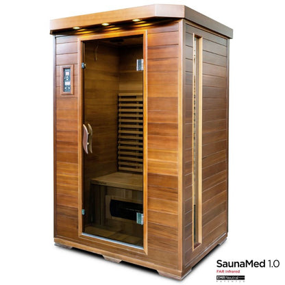 SaunaMed 2-Person Luxury Cedar Far Infrared Indoor Sauna EMR Neutral - 13A Plug & Play