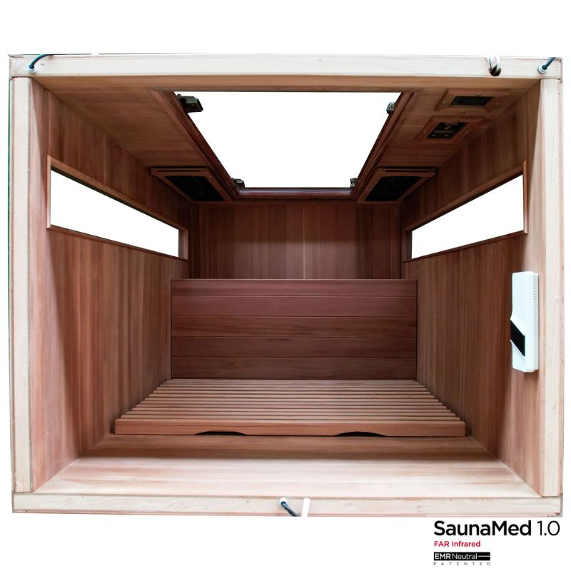 SaunaMed 2-Person Luxury Cedar Far Infrared Indoor Sauna EMR Neutral - 13A Plug & Play