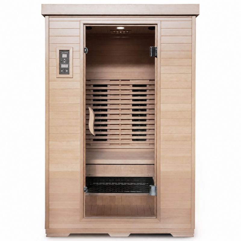 SaunaMed 2 Person Classic Hemlock FAR Infrared Domestic Indoor Sauna - EMR Neutral - 13A Plug & Play