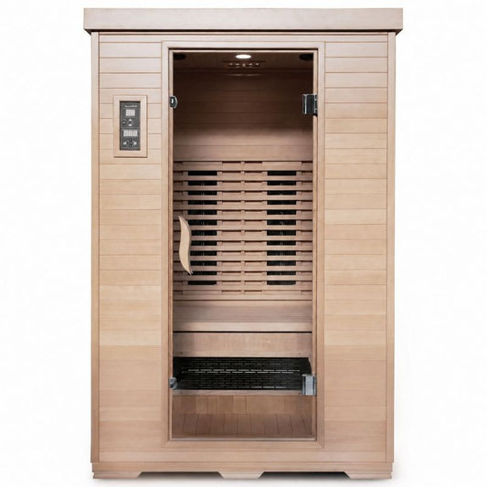 SaunaMed 2 Person Classic Hemlock FAR Infrared Domestic Indoor Sauna - EMR Neutral - 13A Plug & Play