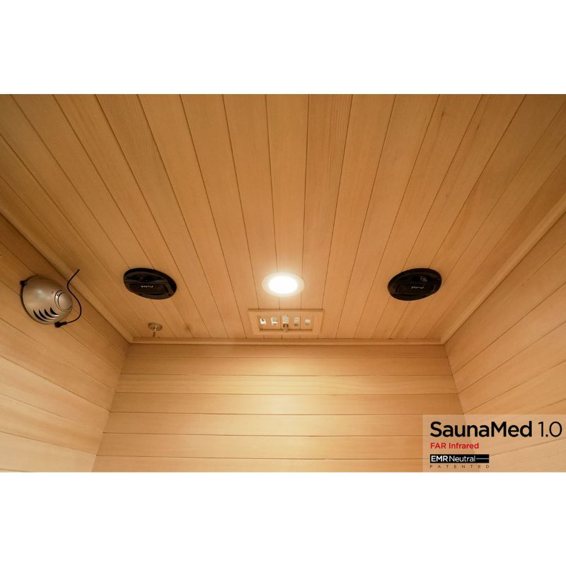 SaunaMed 2 Person Classic Hemlock FAR Infrared Domestic Indoor Sauna - EMR Neutral - 13A Plug & Play