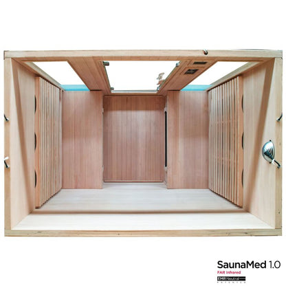 SaunaMed 2 Person Classic Hemlock FAR Infrared Domestic Indoor Sauna - EMR Neutral - 13A Plug & Play