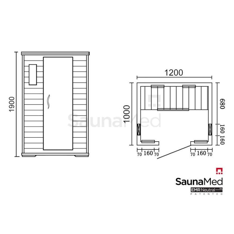 SaunaMed 2 Person Classic Hemlock FAR Infrared Domestic Indoor Sauna - EMR Neutral - 13A Plug & Play