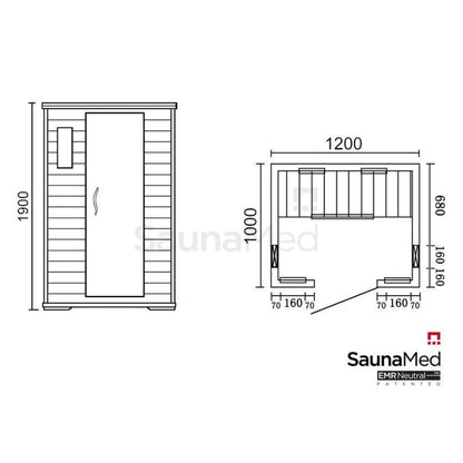 SaunaMed 2 Person Classic Hemlock FAR Infrared Domestic Indoor Sauna - EMR Neutral - 13A Plug & Play