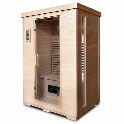 SaunaMed 2 Person Classic Hemlock FAR Infrared Domestic Indoor Sauna - EMR Neutral - 13A Plug & Play