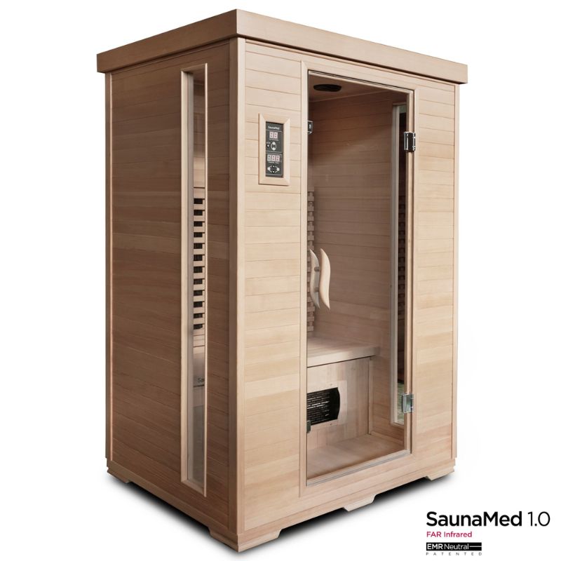 SaunaMed 2 Person Classic Hemlock FAR Infrared Domestic Indoor Sauna - EMR Neutral - 13A Plug & Play