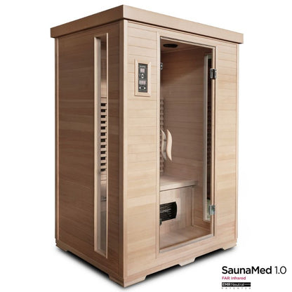 SaunaMed 2 Person Classic Hemlock FAR Infrared Domestic Indoor Sauna - EMR Neutral - 13A Plug & Play