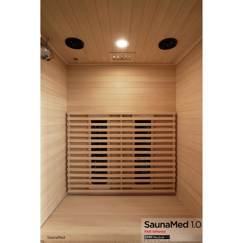 SaunaMed 2 Person Classic Hemlock FAR Infrared Domestic Indoor Sauna - EMR Neutral - 13A Plug & Play