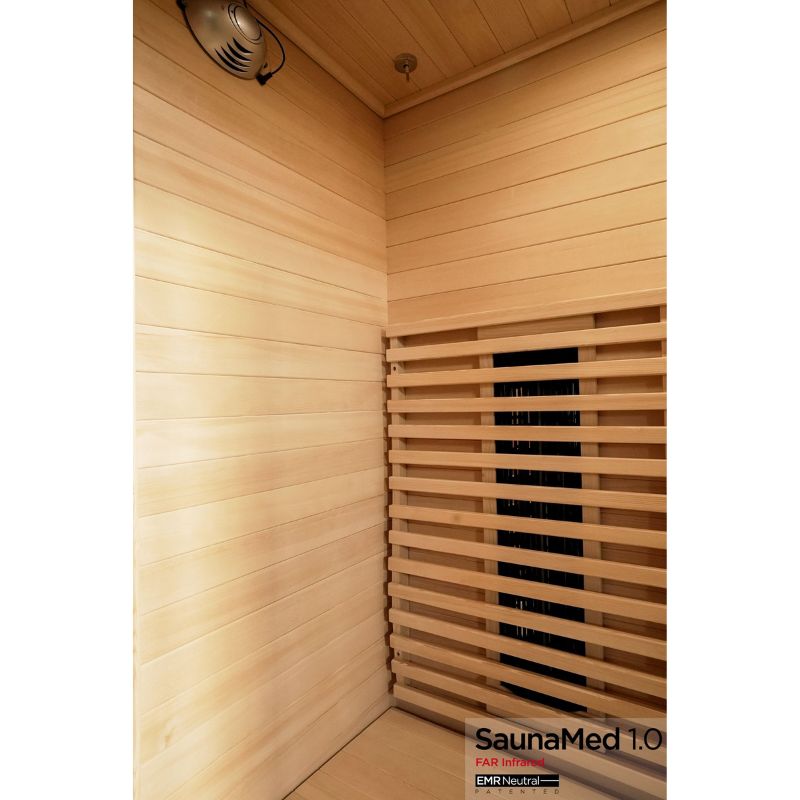 SaunaMed 2 Person Classic Hemlock FAR Infrared Domestic Indoor Sauna - EMR Neutral - 13A Plug & Play