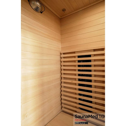SaunaMed 2 Person Classic Hemlock FAR Infrared Domestic Indoor Sauna - EMR Neutral - 13A Plug & Play