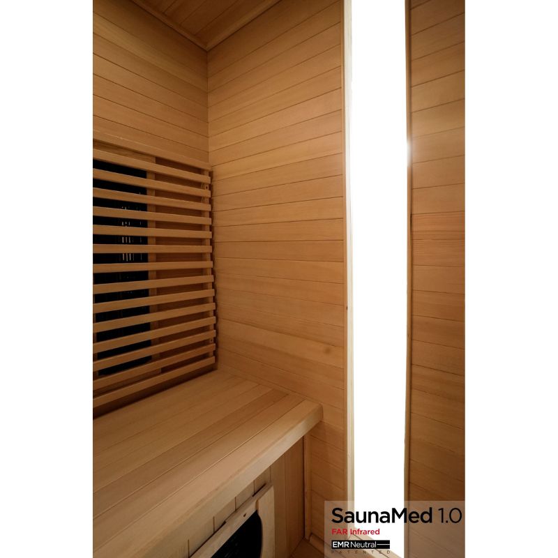 SaunaMed 2 Person Classic Hemlock FAR Infrared Domestic Indoor Sauna - EMR Neutral - 13A Plug & Play