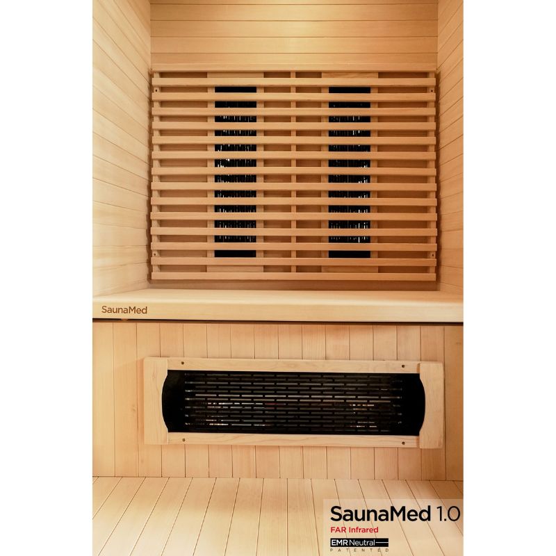 SaunaMed 2 Person Classic Hemlock FAR Infrared Domestic Indoor Sauna - EMR Neutral - 13A Plug & Play