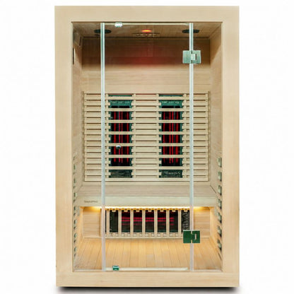 SaunaMed 2 Person Full Spectrum Infrared Hemlock Domestic Indoor Sauna - EMR Neutral - 13A Plug & Play