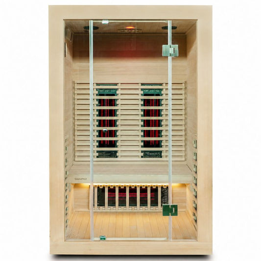 SaunaMed 2 Person Full Spectrum Infrared Hemlock Domestic Indoor Sauna - EMR Neutral - 13A Plug & Play