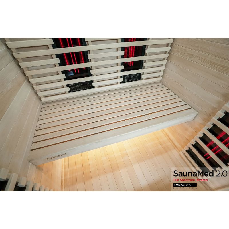 SaunaMed 2 Person Full Spectrum Infrared Hemlock Domestic Indoor Sauna - EMR Neutral - 13A Plug & Play